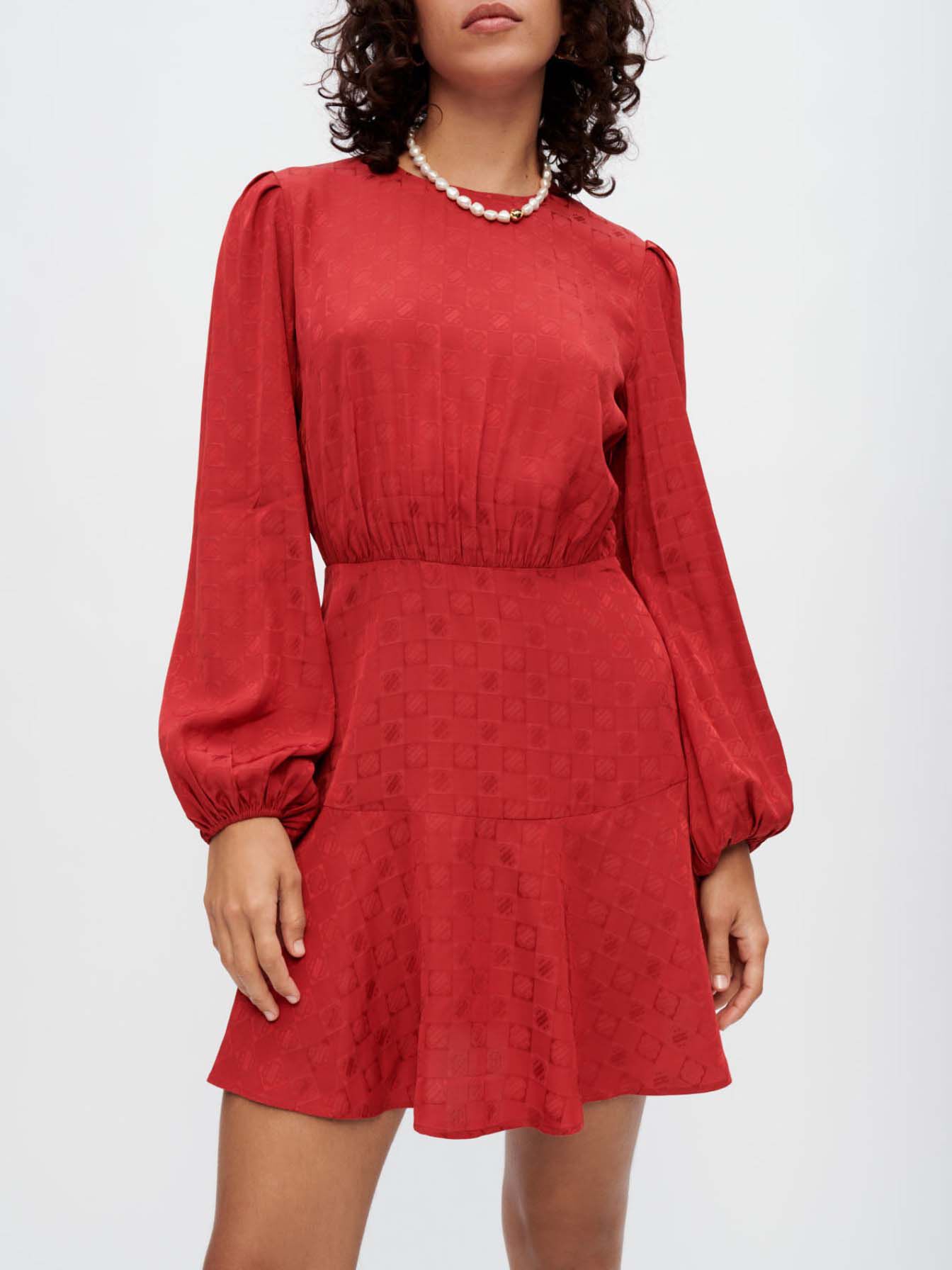 Clover Maje Viscose Jacquard Jurk - Rood