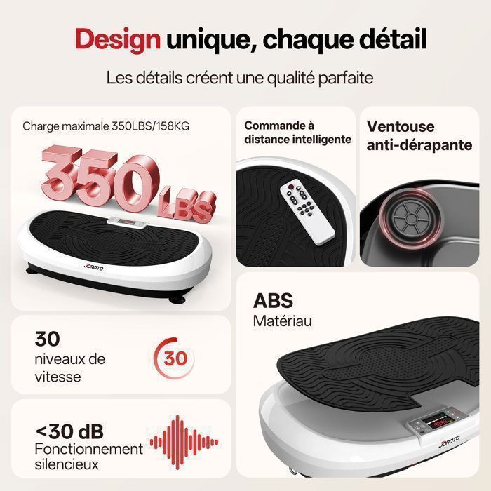 Vibration plate - JOROTO - JV60 4D - Triple silent motor - 10 modes (3 auto/7 manual) - Non-slip surface & timer