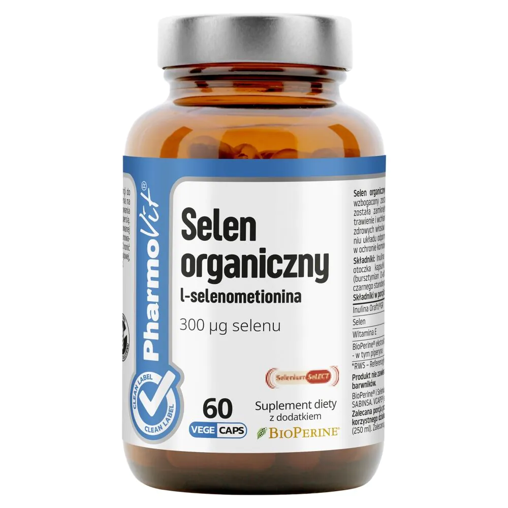 PharmoVit Clean Label Selen organiczny L-Selenometionina 300 mcg Kapsułki