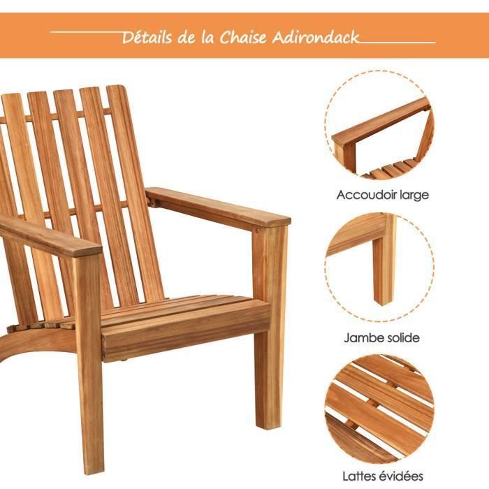 Sedia da giardino COSTWAY in legno di acacia, design Adirondack, resistente alle intemperie, portata massima 160 kg, per patio, balcone, colore naturale.