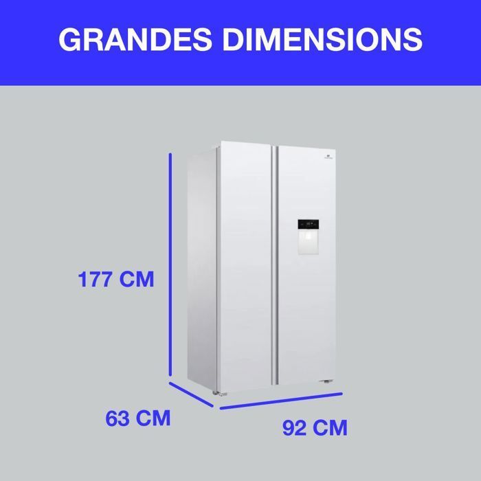 Frigorifero in stile americano - CONTINENTAL EDISON - CERA505NFWD - 503 L - Total No Frost - Classe energetica D - L92 x H177 cm - Bianco