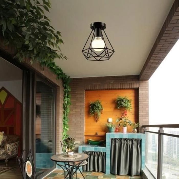 2pcs Industrial Black Metal Square Cage Iron Ceiling Light Chandelier for hallway, corridor, porch, bedroom, etc.
