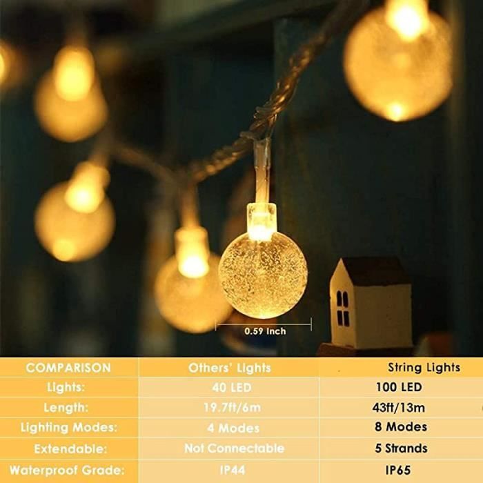 Luci a stringa solari da esterno ZGEER - 100 LED - Bianco caldo - 12 m - Impermeabili IP65