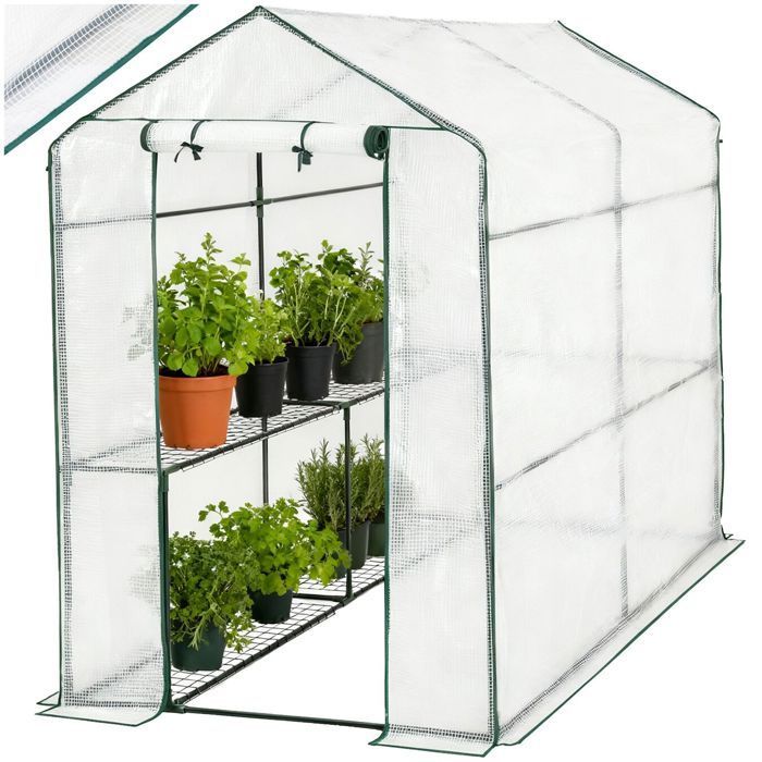 Invernadero de jardín - TECTAKE - ANDREA Invernadero exterior flexible con estructura de acero, capacidad de 3,6 m³, con 4 estantes, 186 x 120 x 190 cm - Blanco