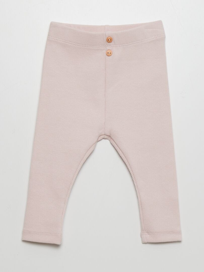 Effenkleurige ribgebreide gebreide legging - ROZE