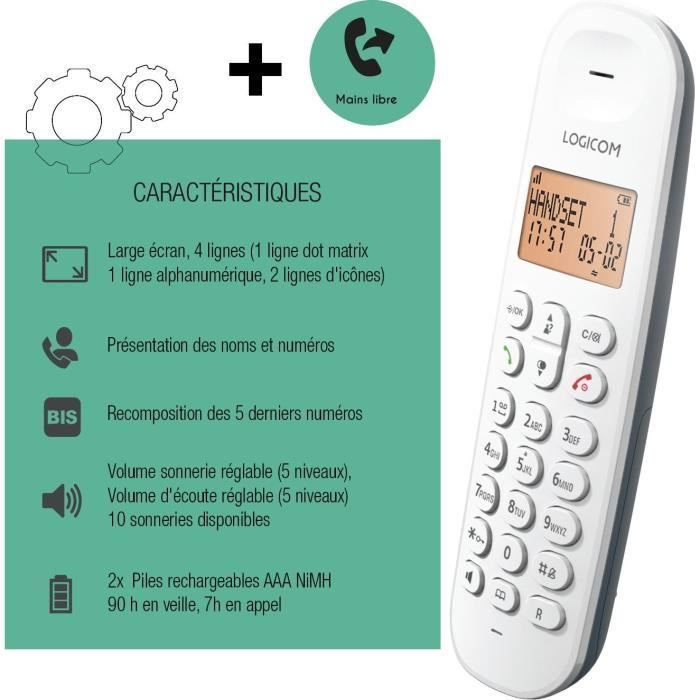 Teléfono fijo inalámbrico - LOGICOM - DECT ILOA 150 SOLO - Color pizarra - Sin contestador automático