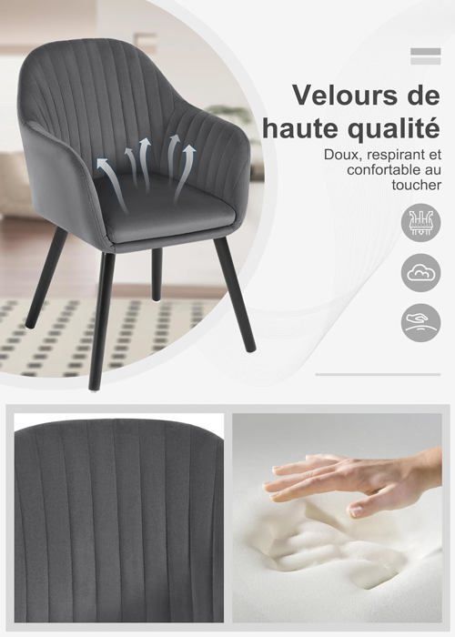 WOLTU Lot de 4 Chaises de Salle à Manger, Assise en Velours, Chaise pour Cuisine-Salon-Café, Gris Foncé