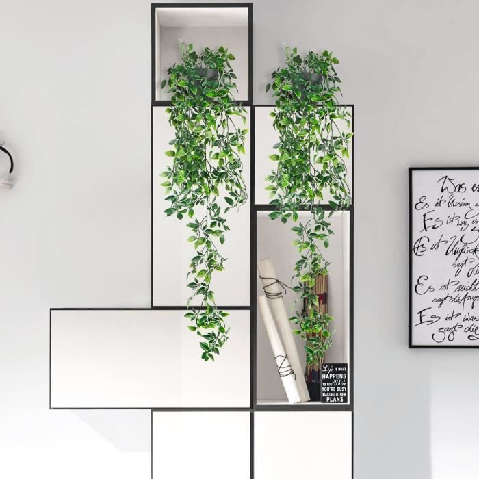 Planta artificial colgante de 80 cm (2 piezas) con maceta, hiedra artificial, planta falsa para celebraciones, cocina, jardín, oficina.