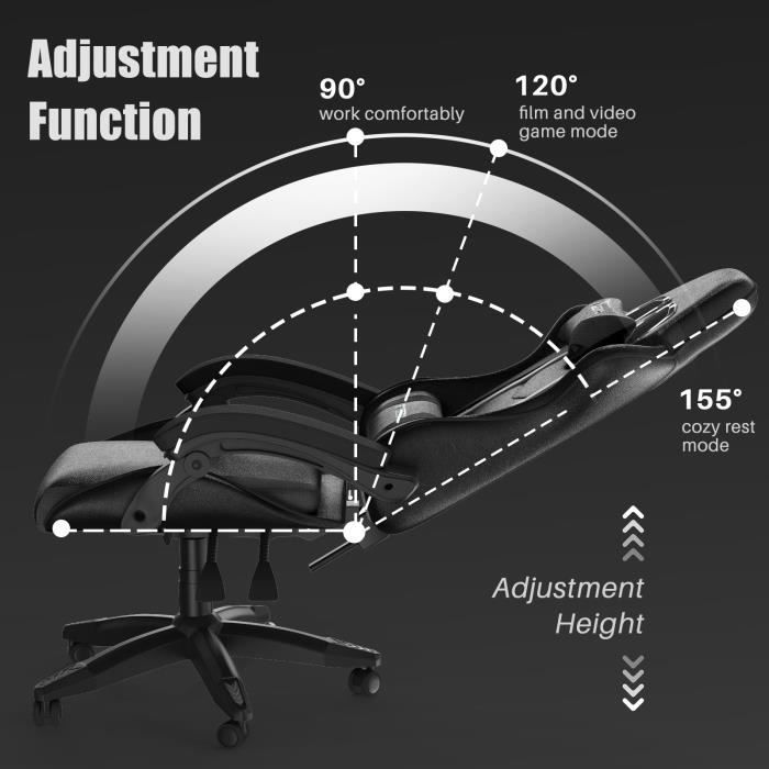 Sedia da gaming - Sedia da gaming ergonomica Rattantree - Sedile da gaming con poggiatesta e cuscino lombare - Reclinabile da 90° a 155°