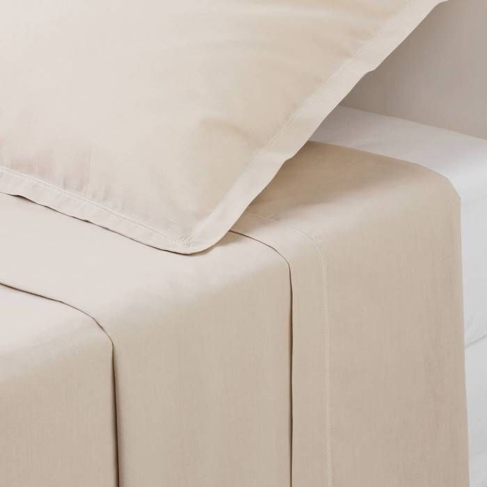 Sábana plana de percal beige 