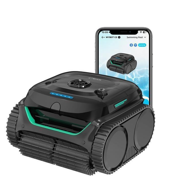 Robô para piscina sem fio Wybot C2 - Filtragem dupla ultrafina - Bateria de longa duração - Aplicativo para smartphone