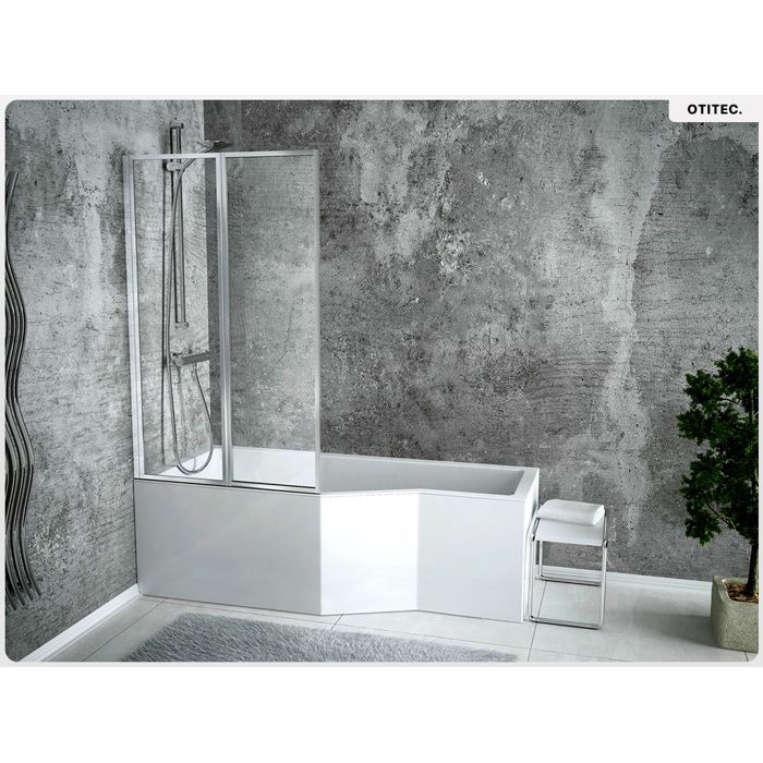 Banheira assimétrica para o lado esquerdo - OTITEC - INTEGRA - 150x75 cm - Ralo automático - Acrílico branco