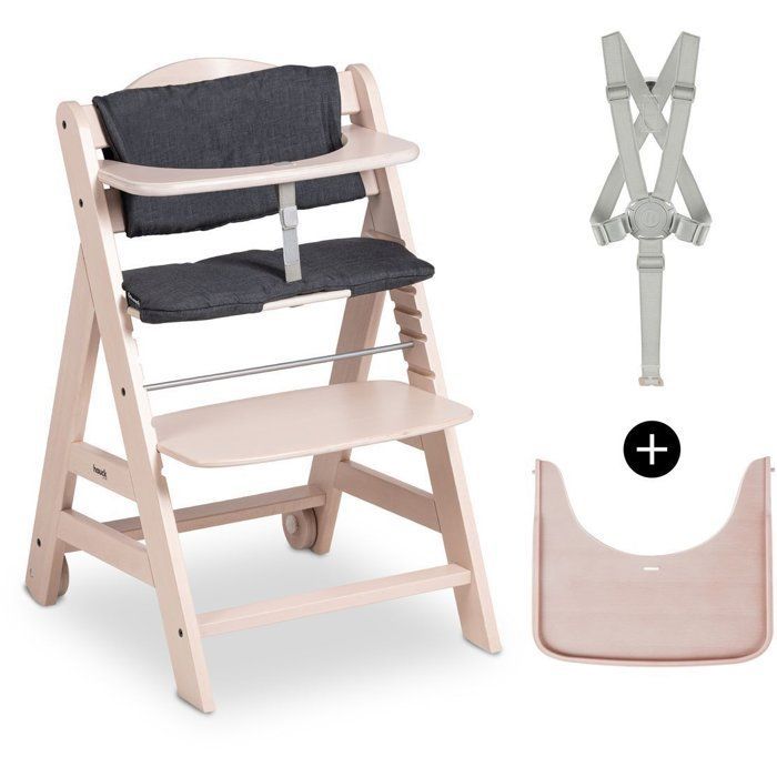 Seggiolone - HAUCK - BETA+ - Regolabile - Da 6 mesi a 90 kg - Legno certificato FSC - Cintura di sicurezza a 5 punti - Ruote - Finitura sbiancata