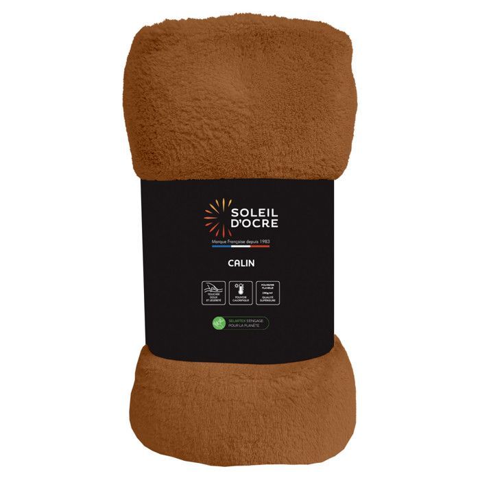 Couverture flanelle 220x240 cm CALIN terra, par Soleil d'Ocre