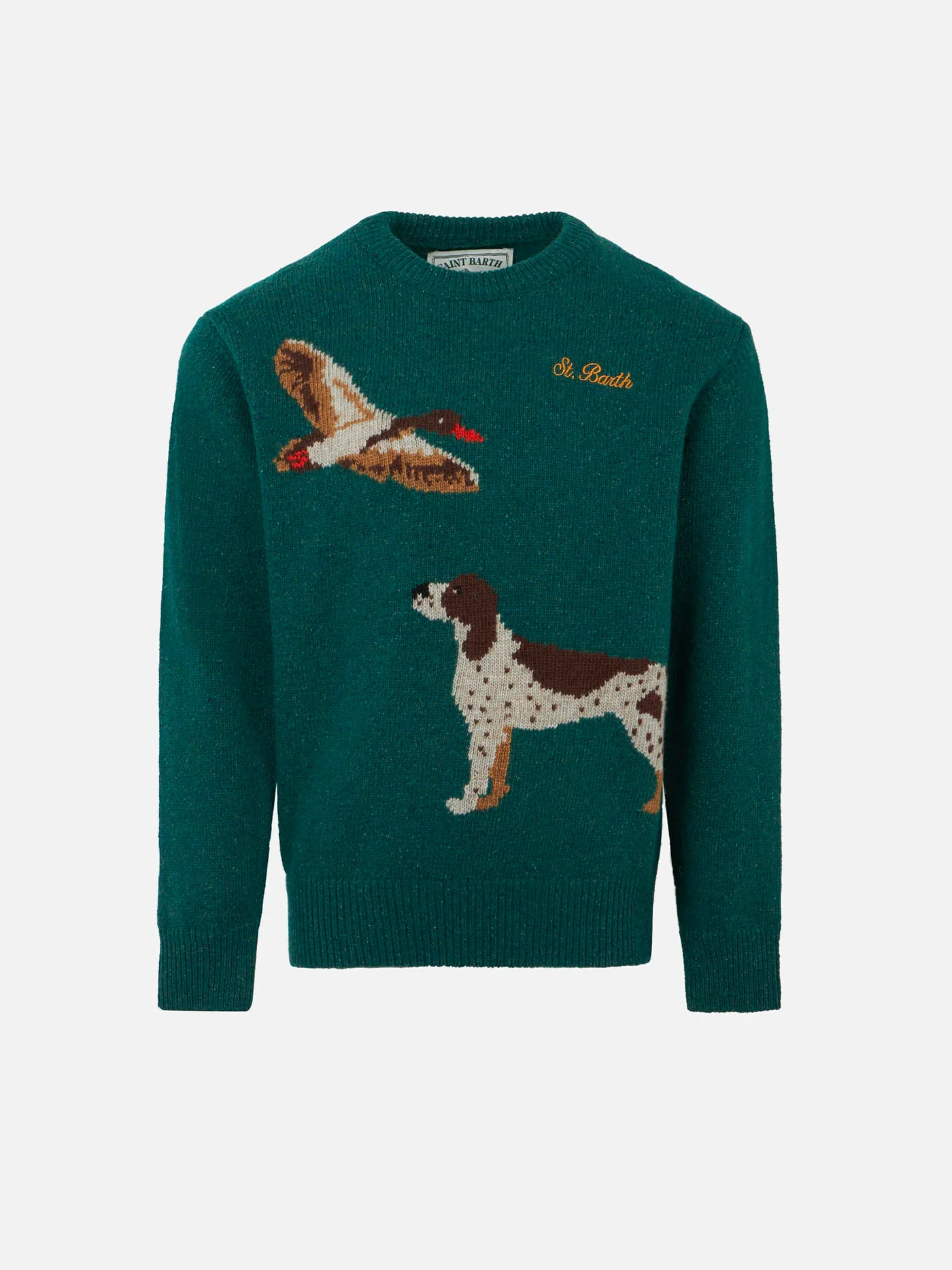 Donegal kindertrui met ronde hals en jacquard hondenprint