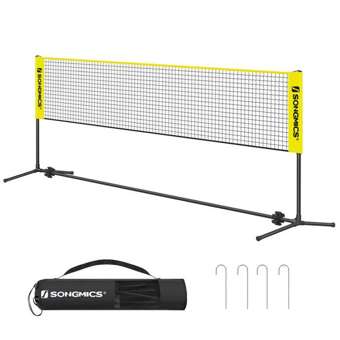 Red de bádminton y voleibol de 4 m, altura ajustable, set de tenis portátil, color amarillo.