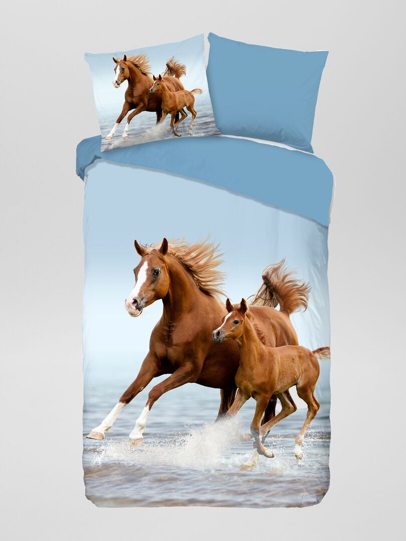 Conjunto de cama 'Cavalos' - Solteiro - AZUL