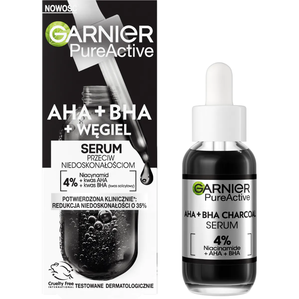 Garnier Skin Naturals Czysta Skóra Serum przeciw niedoskonałościom z Kwasem Aha, Bha i Węglem