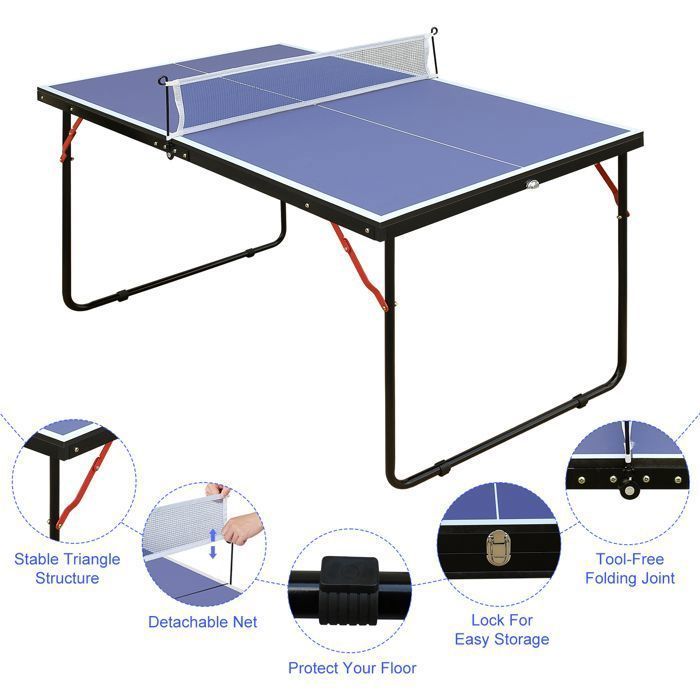 Mesa de pingue-pongue com rede - dobrável - Dimensões do produto: 137 × 76 × 66 cm - Inclui 1 par de raquetes de pingue-pongue