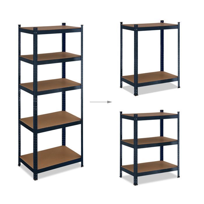 Estantería de alta resistencia Relaxdays, 180 x 70 x 45 cm (alto x ancho x profundidad), soporta hasta 500 kg, acero y MDF, 5 niveles, ideal para garaje y almacenamiento, color negro.