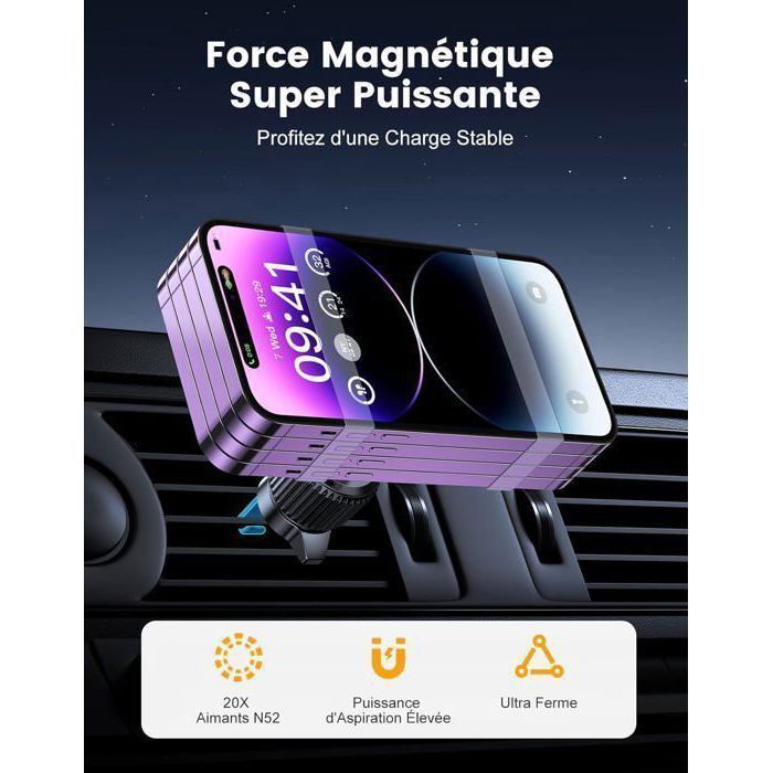 Soporte inalámbrico para teléfono de coche de 15 W, cargador de coche giratorio de 360°/chip inteligente para iPhone 15 14 13 Pro Max y Samsung