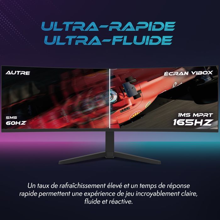 Vibox 49 Pouces 165Hz Écran Gaming Incurvé Ultra-Large  - DQHD, 1 ms, Adaptive Sync, HDMI et DisplayPort
