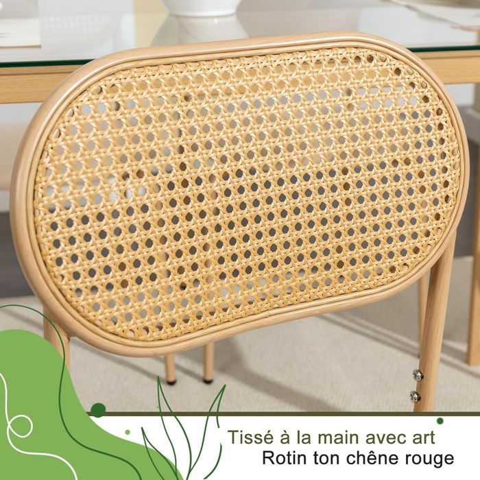 Lot de 2 Chaise de Salle à Manger en Bois, Pieds en Métal, Chaise de Cuisine avec Dossier Rotin, Ergonomique, Pour Salon,