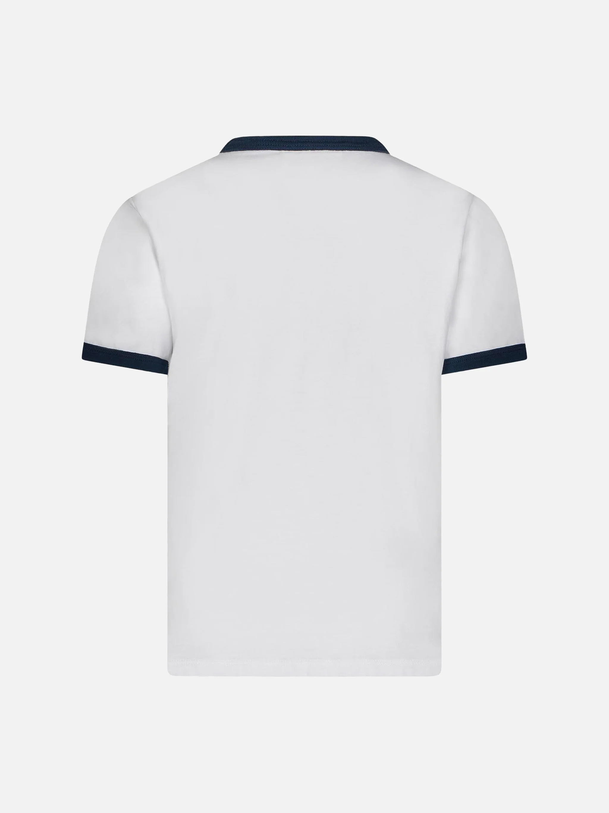 Wit katoenen T-shirt voor jongens met blauwe Groovy Saint Barth-print.