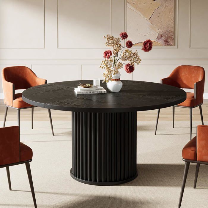 Tribesigns Ronde Eettafel 120 cm - Zwarte Eettafel voor 4 Personen - Hout - Modern