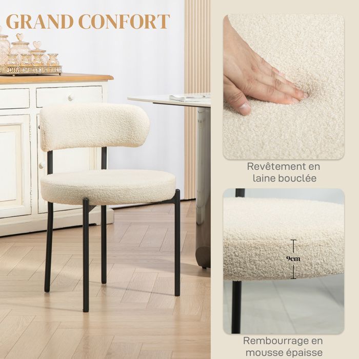 Lot de 2 chaises de salle à manger - HOMCOM - dossier en tissu pieds en acier - 51 x 51 x 76 cm - beige noir