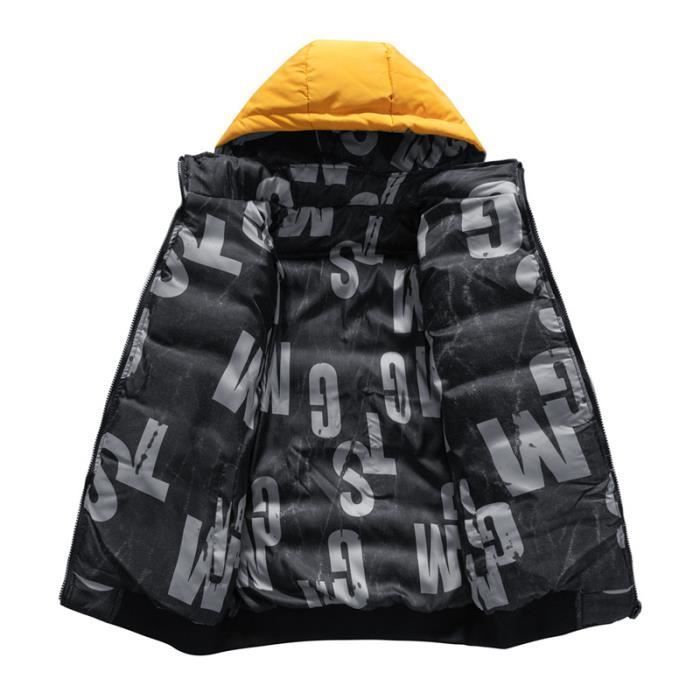 Chaqueta acolchada reversible para hombre, gruesa y cálida, bicolor, con capucha - Negra