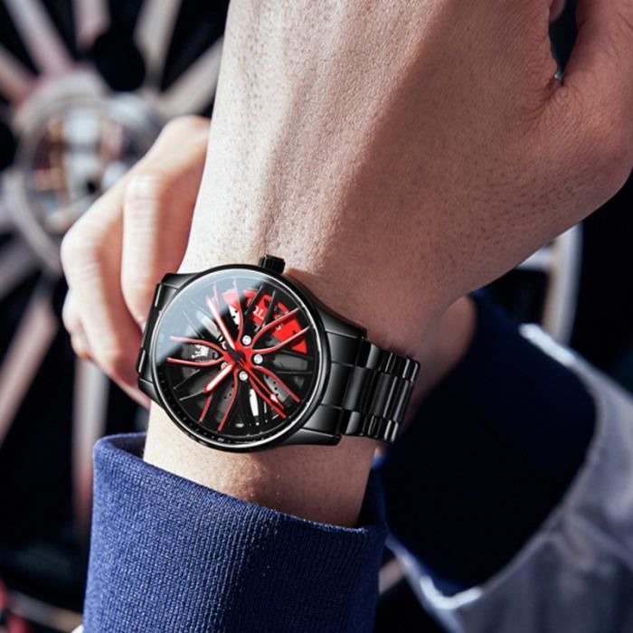 Reloj SHARPHY para hombre con esfera giratoria personalizada, elegante esfera esqueletizada negra, resistente al agua, brazalete clásico de acero.