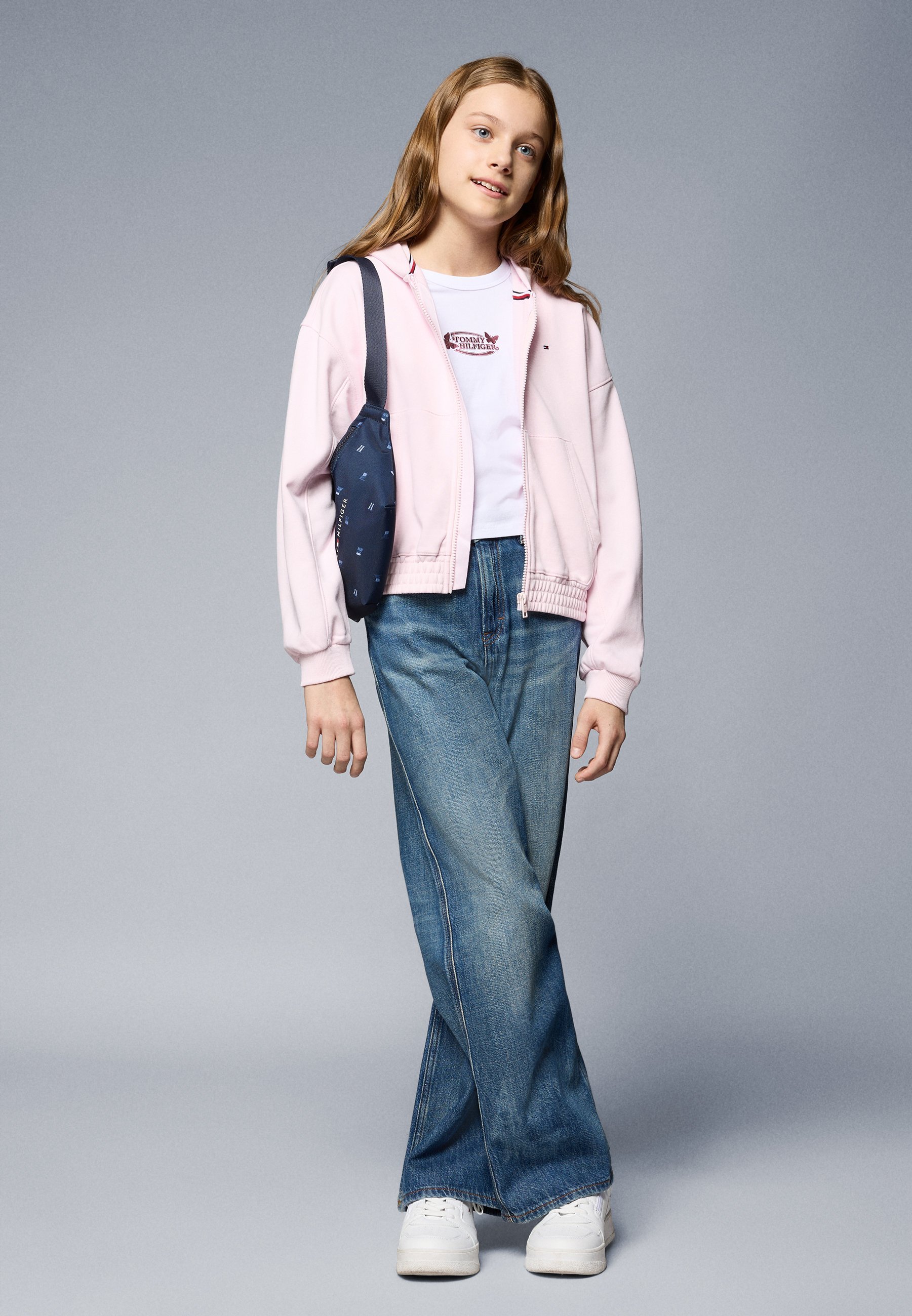 Felpa con cappuccio e zip Tommy Hilfiger PUFF PRINT - rosa chiaro