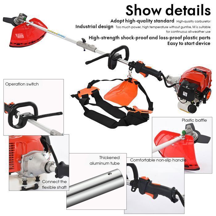 Decespugliatore 4 in 1 - BIPLUT - 52 cc, lama a 40 denti, motosega da 25 cm, tagliasiepi da 400 mm, bordatrice da 380 mm, casco e guanti inclusi.