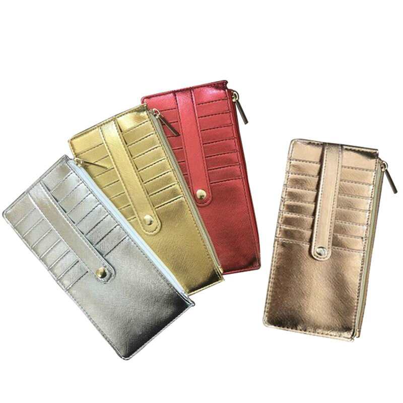 Porte-clés long pour femme, collection 2021, en cuir PU véritable, fermeture éclair, avec porte-cartes et porte-cartes d'identité.