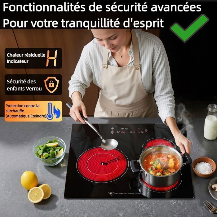 Keramische glazen kookplaat, 3 branders, 59 cm breed, 5400W, 3 branders, keramische glazen kookplaat, glazen oppervlak