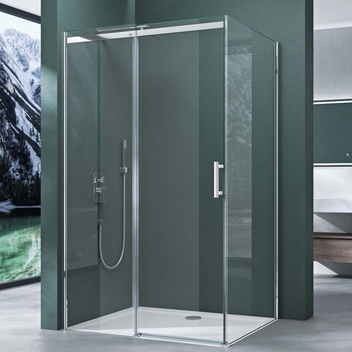 Box doccia Mai & Mai 80x120 con porta scorrevole sul lato destro, vetro temperato, piatto doccia incluso RAV18