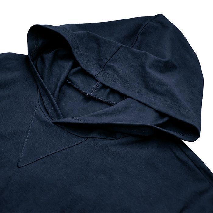Men's Long Sleeve Hooded T-Shirt, Casual Style T-Shirt in Solid Color - Blue