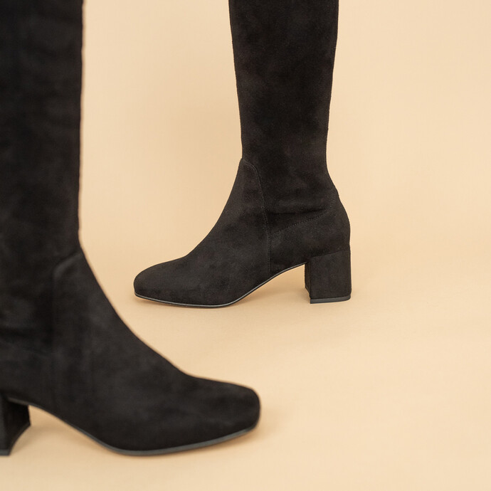 Cuissardes à talons  en velours stretch noir