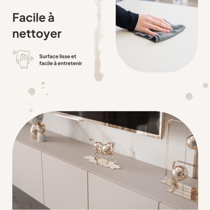 Meuble TV mural ANGEL IDOHOME 300x40x36 cm 6 portes cachemire LED