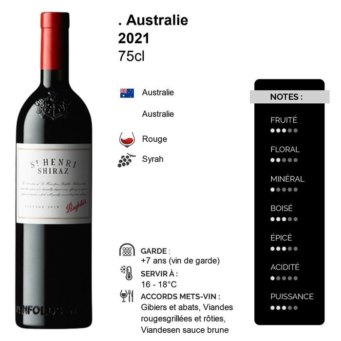 Penfolds Australie St Henri Shiraz 2021 - Vin Rouge d' Australie (75cl)