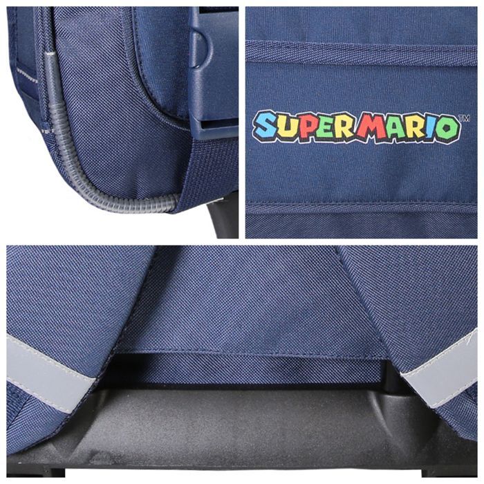 Bagtrotter - Super Mario - 38cm Schoolbag - Rolling Schoolbag - Navy Blue - 2 Compartments - 1 Pocket Under Flap - Shoulder Straps...