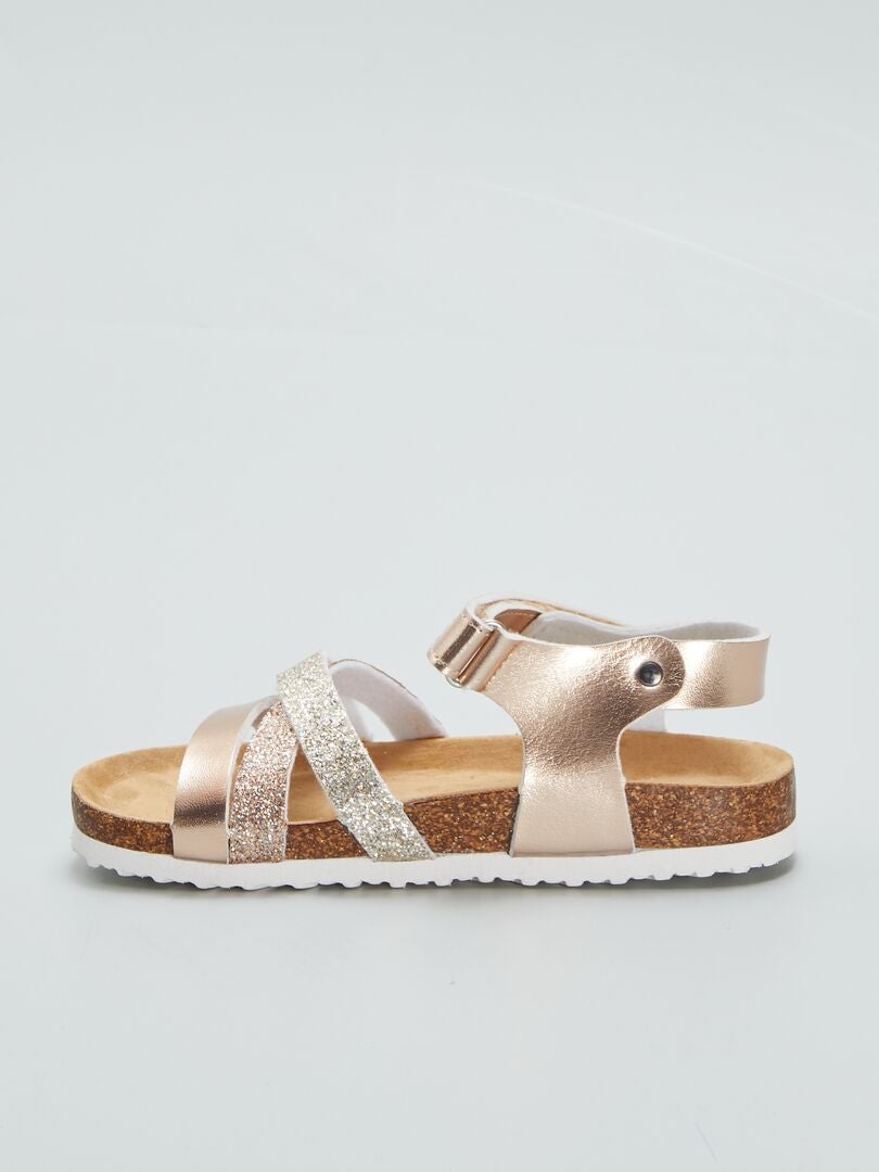 Sandalen met pailletten en klittenbandsluiting - ROZE