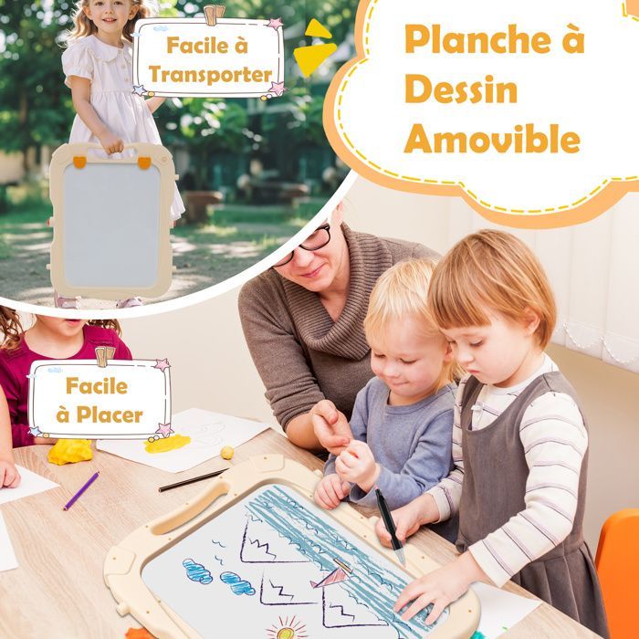 Caballete infantil GIANTEX para mayores de 3 años, pizarra magnética giratoria y extraíble de doble cara, altura ajustable, 57x33x81cm, naranja.