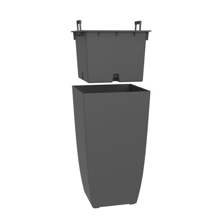 Hoher, quadratischer Blumentopf – EDA – Diva Basalt – 42 l – 43,5 x 43,5 x 78,2 cm (H) – Herausnehmbarer Inneneinsatz – Anthrazitgrau