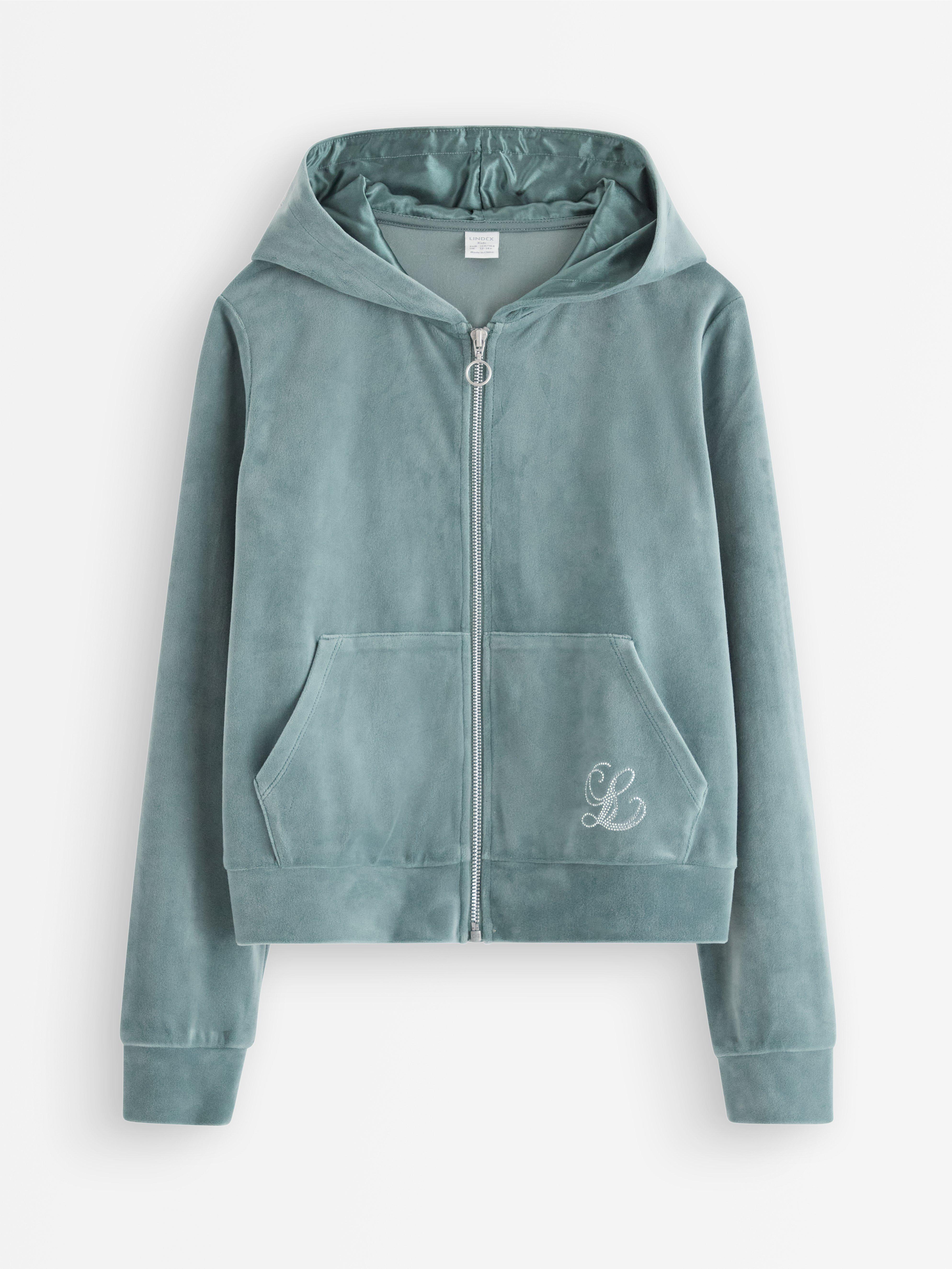 Hettegenser i velour Dusty Aqua