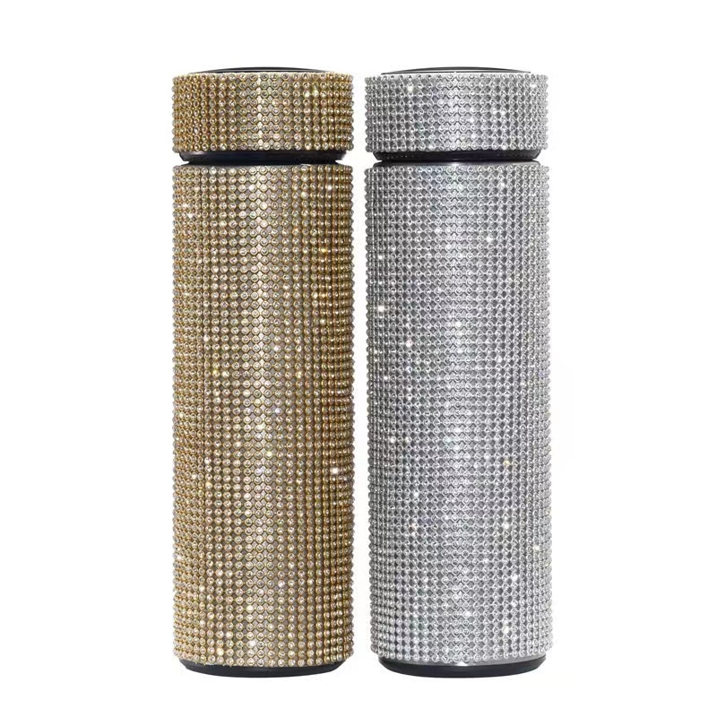 Bouteille isotherme en acier inoxydable 500 ml, ornée de strass, idéale pour les voyages et les cadeaux pour filles.