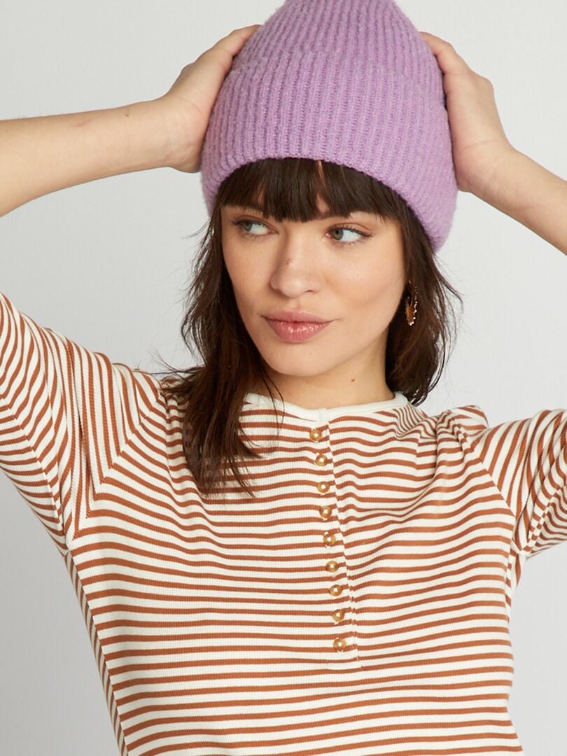 Camiseta listrada com gola abotoada - BRANCA