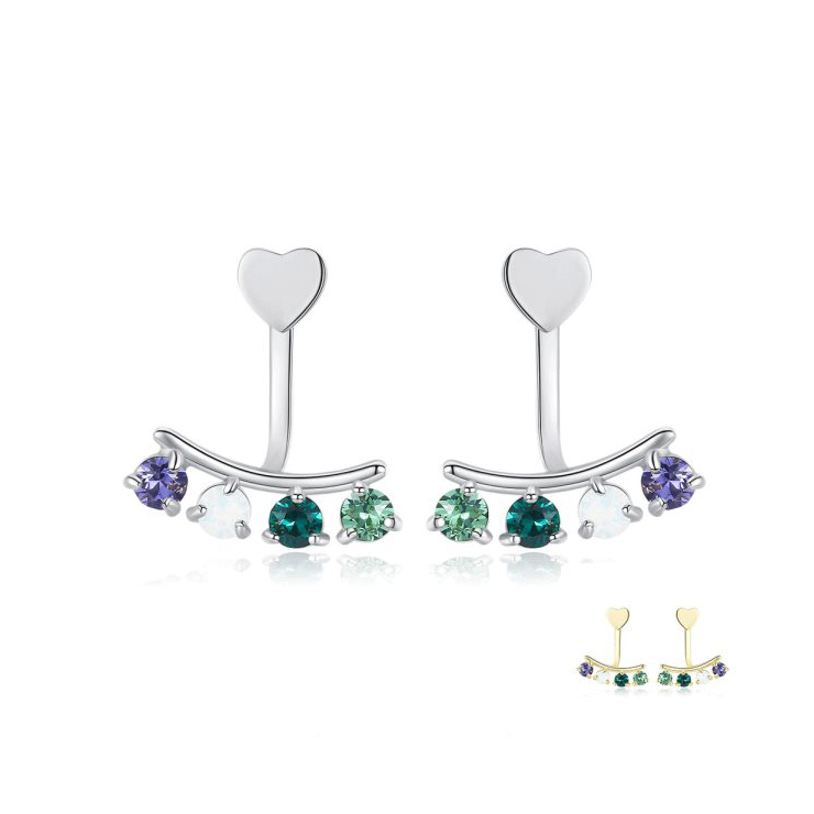 ZEMIOR 925 Sterling Silver Women's Earrings – Geometric, Irregular Design with Multicolor Austrian Crystals – Fine Jewelry