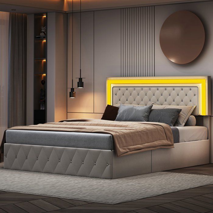 Cadre de lit,SUNFECILI,140x190 cm,tissu en velours,Beige